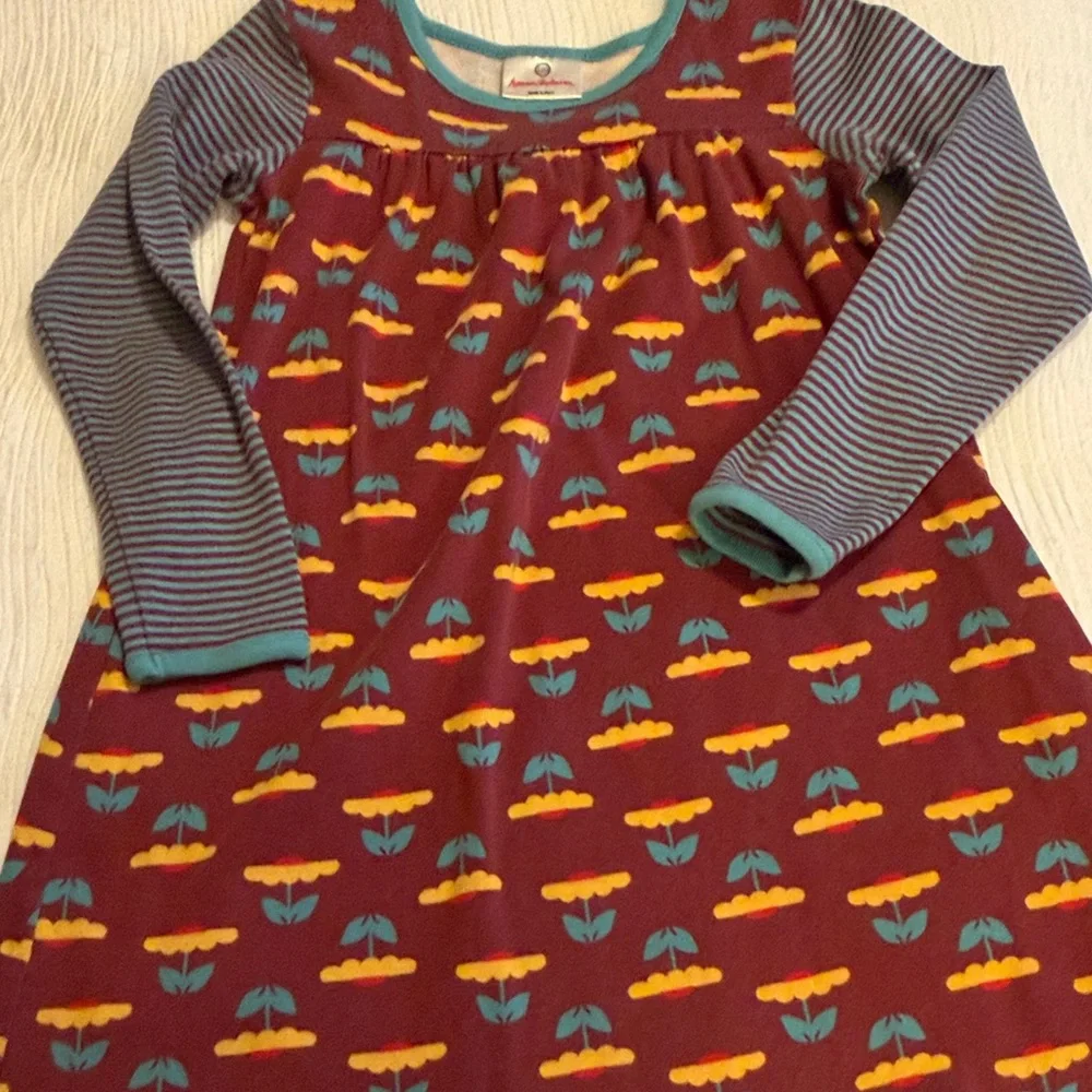 Hanna Andersson Maroon Floral‎ Stripe Long-Sleeve Dress